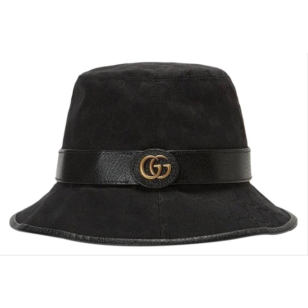 GUCCI GG logo leather trimmed bucket hat